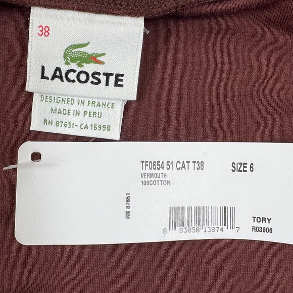 Lacoste Long Sleeve V-Neck T-Shirt Dark Brown Cotton Women US Size M (EU/6) VTG - Picture 4 of 9